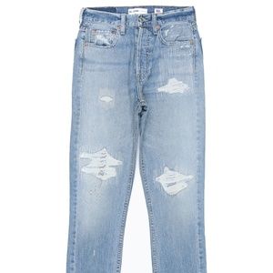 ReDone High Rise Ankle Crop Jeans in Light Repair